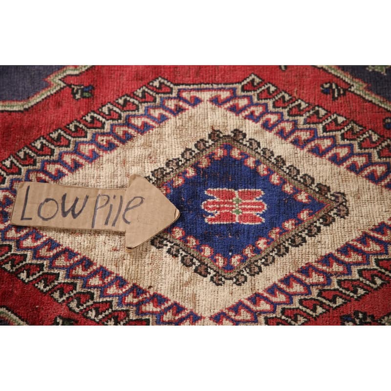 Navy Geometric Yalameh Persian Vintage Rug Hand-knotted Wool Carpet - 4'3"x 7'1"