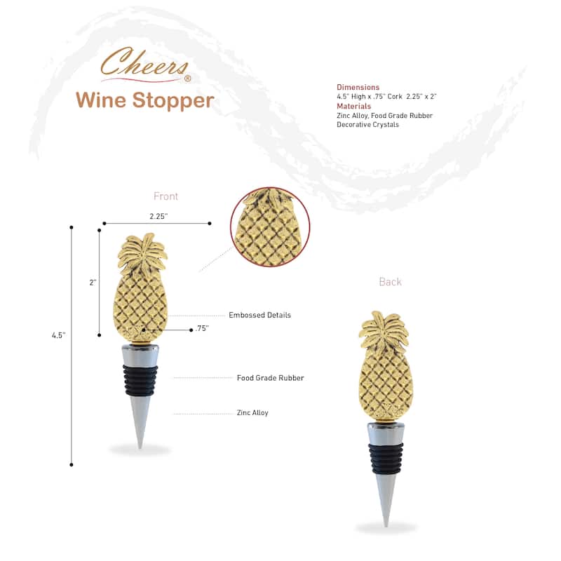 Cheers Gold Pineapple Metal Wine Stopper - Elegant Vacuum Seal
