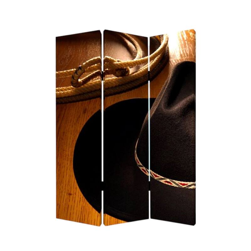 HomeRoots 72" Brown and Black Canvas Folding Three Panel Screen Room Divider - 48' X '72' X '1