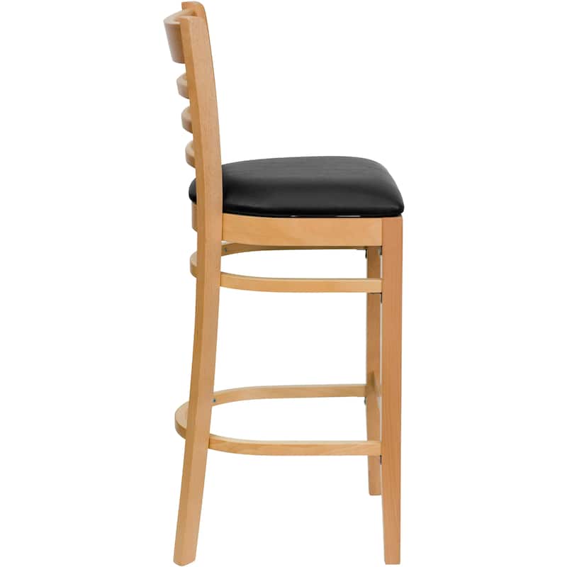 Ladder Back Wooden Restaurant Barstool - 16.75"W x 19"D x 43.75"H