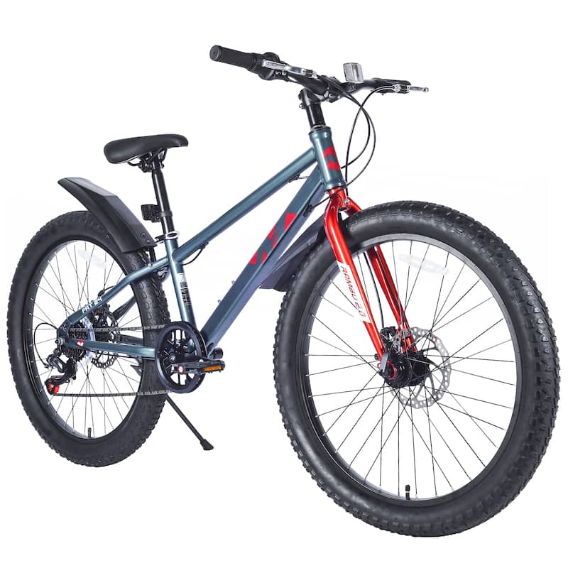 24 Inch Bicycles Fat Tire Mountain Bike - Grey