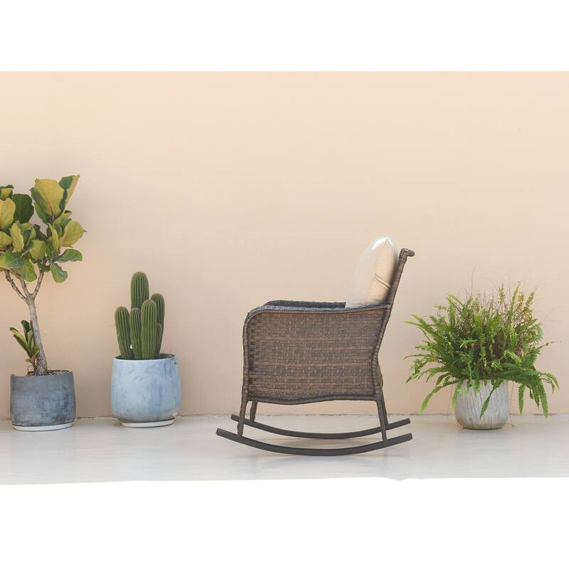 Pocassy 3-Piece Outdoor Wicker Rattan Rocking Set