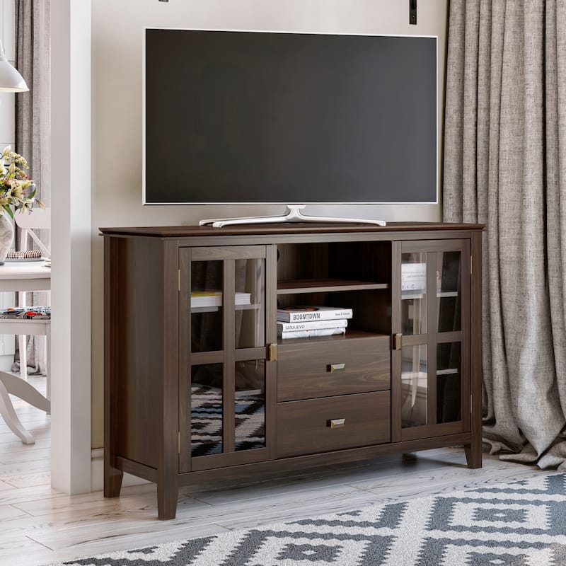 WYNDENHALL Stratford 53-inch Solid Wood TV Media Stand - 53 inch wide - Tobacco Brown