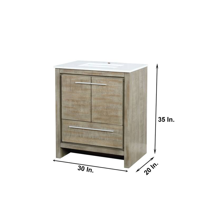 Lafarre 36 in W x 20 in D Rustic Acacia Bath Vanity, White Quartz Top and 28 in Mirror
