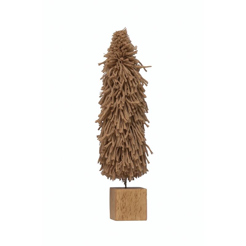 Fabric Yarn Tree with Wood Block Base - Tan