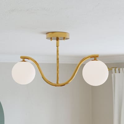 Adaline Modern Dimmable Glass Semi Flush Mount Ceiling Lighting with White Jade Glass