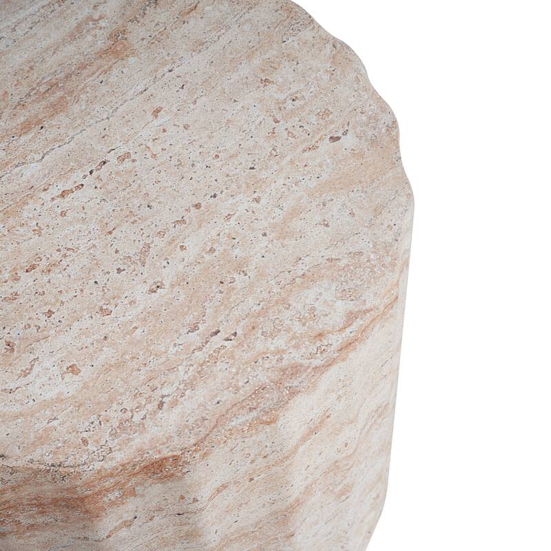 Outdoor Indoor Lightweight Concrete Side Table, Cylinder Travertine Finish Accent Table - 18.47