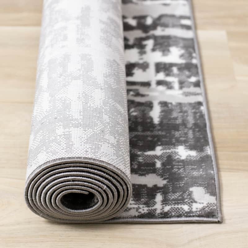 Washable Collection - White/Grey Abstract Soft Area Rug
