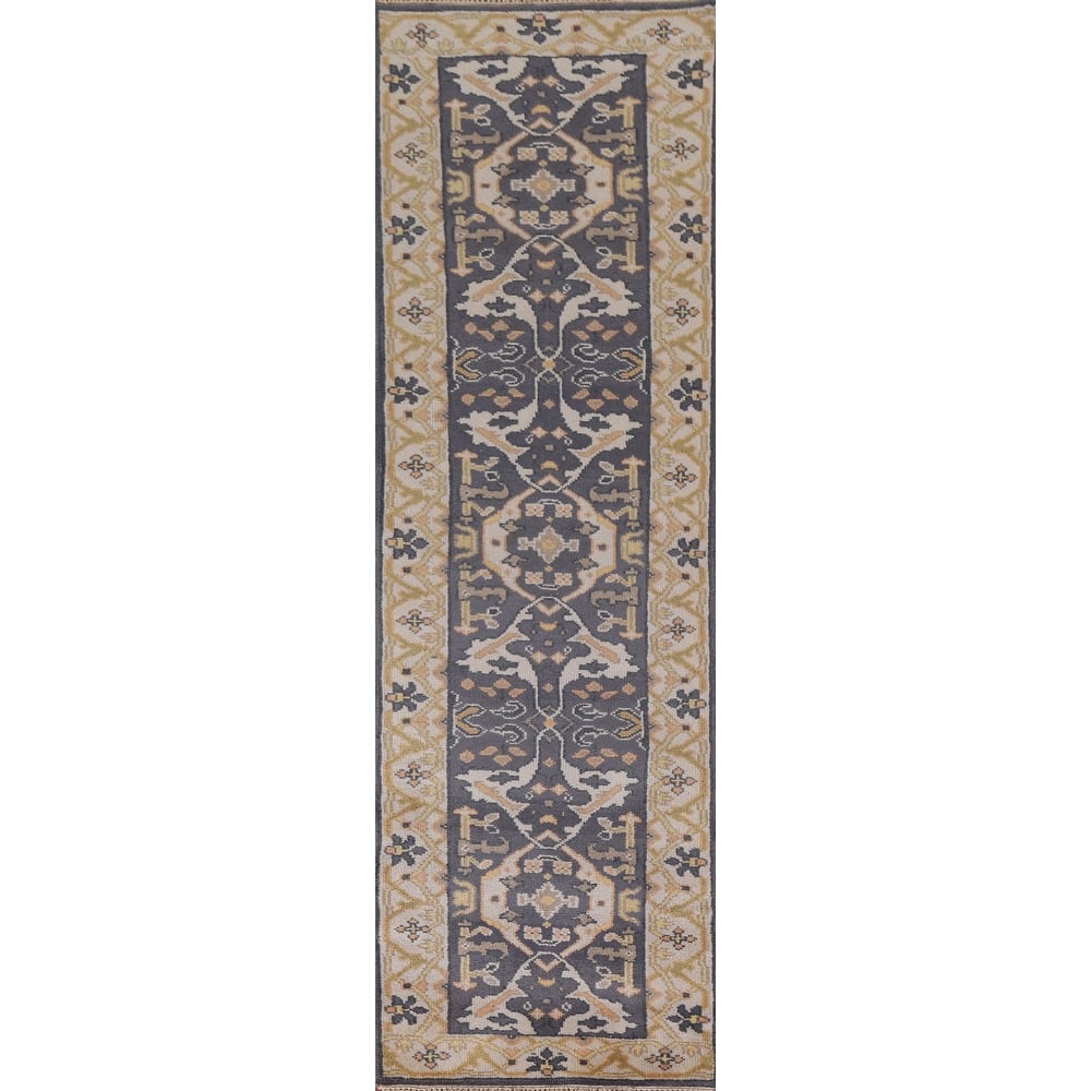 Blue Oushak Runner Rug Hand-knotted Wool Carpet - 2'6"x 9'11"