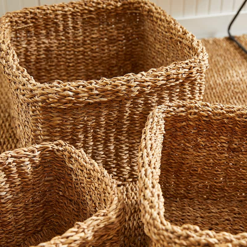 Seagrass Square Baskets With Cuffs, Set Of 3