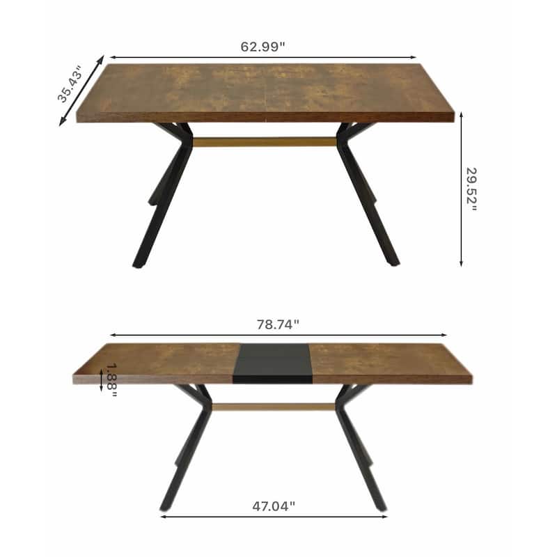 Retro Rectangular Dining Table with Carole Top and Black Embossed Center Plate