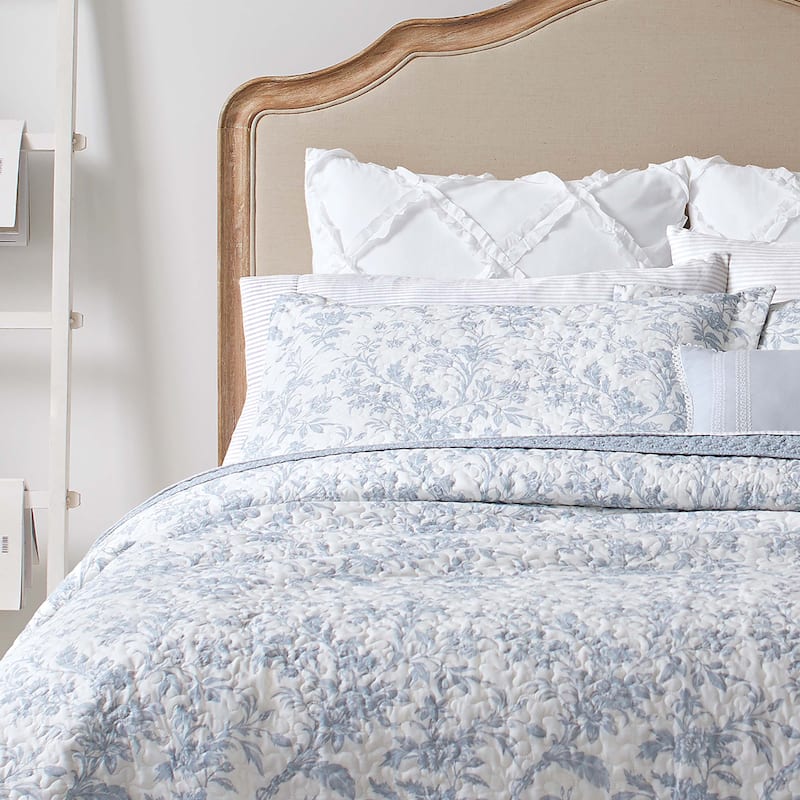 Laura Ashley Amberley Cotton Reversible Blue Quilt Set