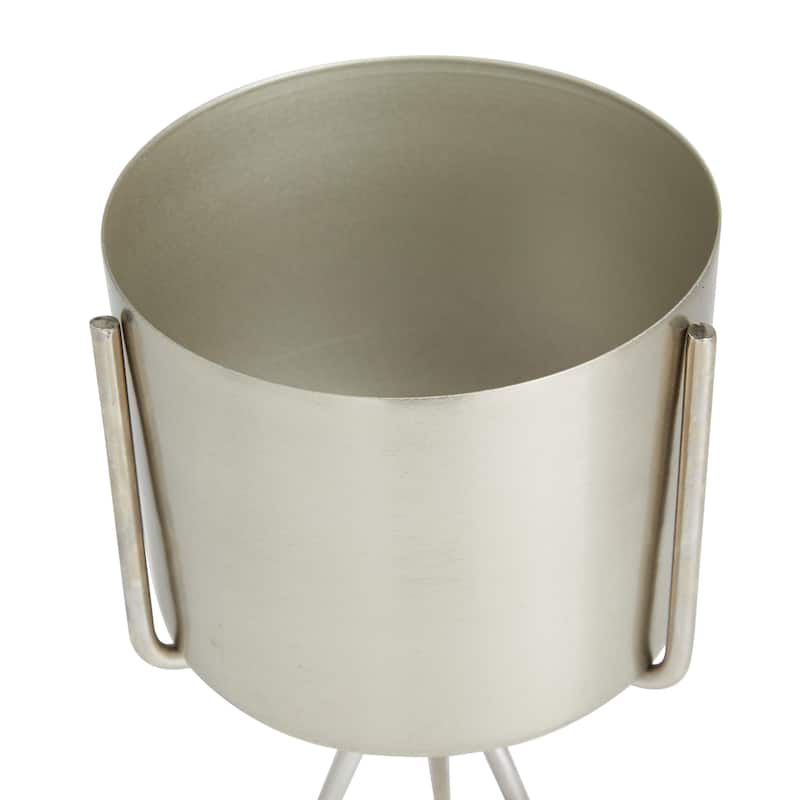 Metal Small Indoor Outdoor Planter with Removable Stand - Set of 2 Silver, Gold or Dark Gray - CosmoLiving by Cosmopolitan