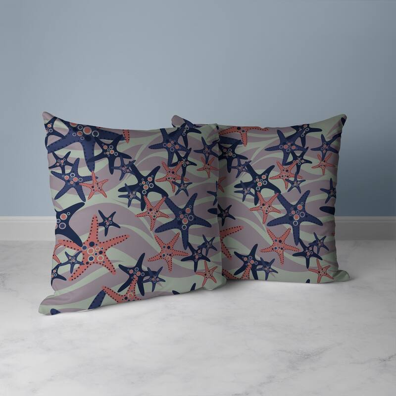 Starfish Sway Faux Suede Reversible Throw Pillow Blue and Green