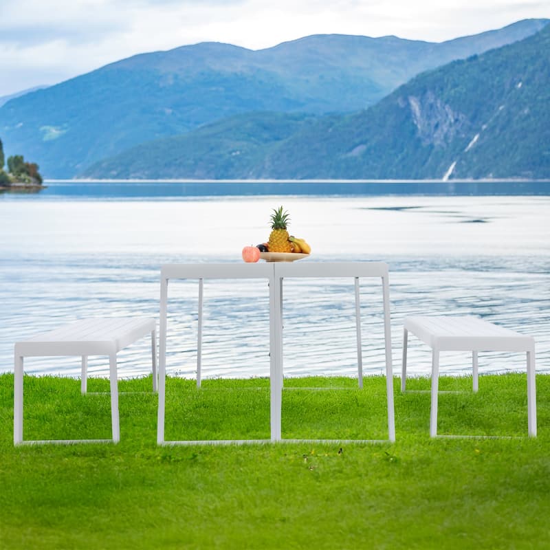 Aoodor 3-Piece Outdoor Patio Dining Set, Aluminum Furniture Set with 1 Rectangular Picnic Table and 2 Benches - N/A