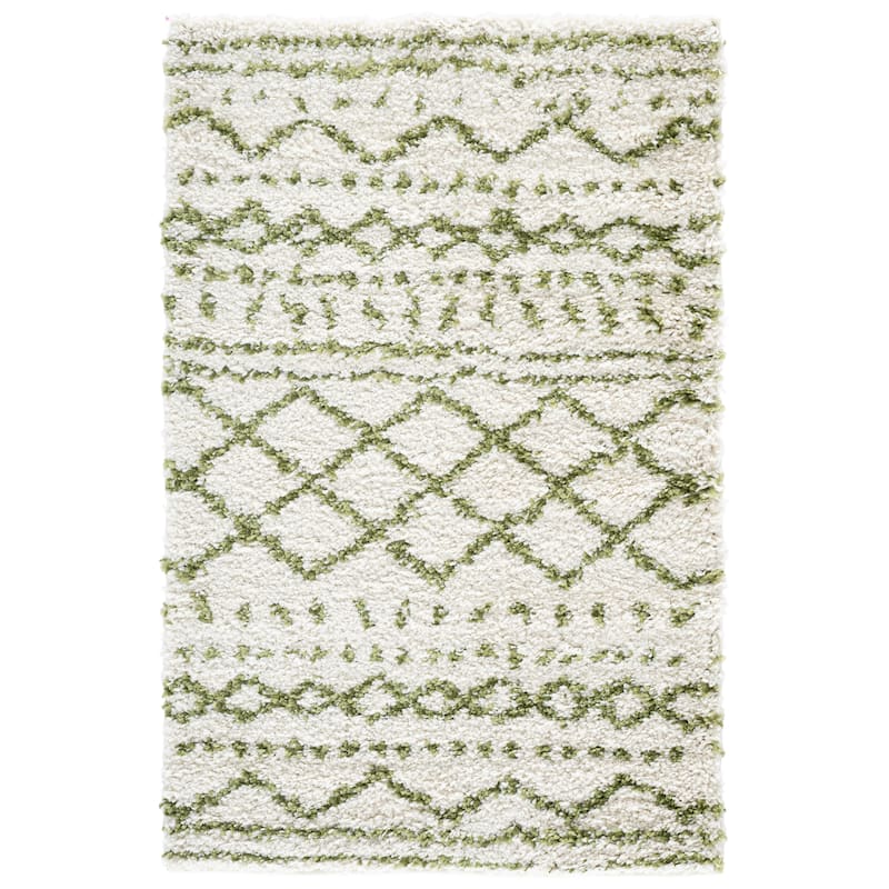 SAFAVIEH Arizona Lotta Shag Moroccan Boho 1.6-inch Rug - 2'3" x 4' - Ivory/Green