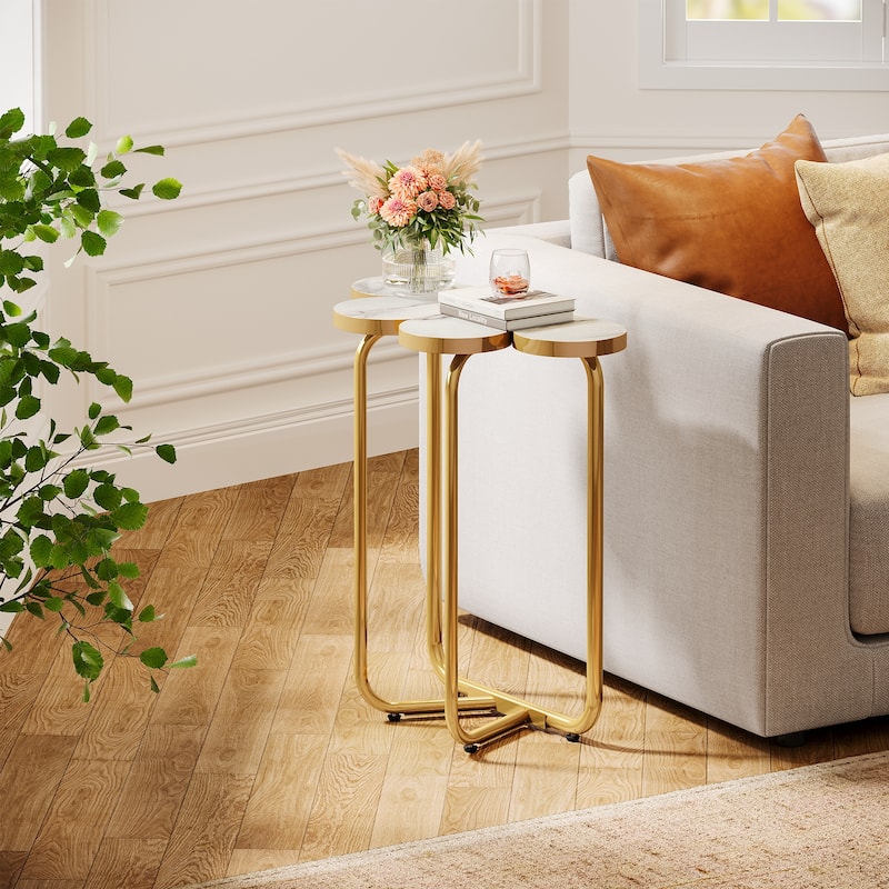 Small Modern Side/End Table with Marble Top for Living Room - 25.9'' H X 23.6'' W X 21.6'' D