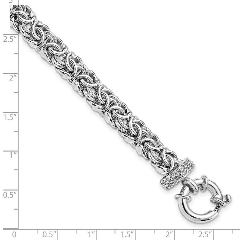 Curata 925 Sterling Silver Spring Ring Polished and Textured CZ Cubic Zirconia Simulated Diamond Bracelet 7.5 Inch