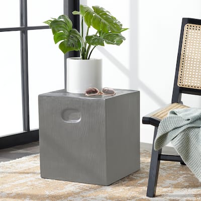 SAFAVIEH Cube Concrete Indoor/ Outdoor Accent Table (Dark Grey) - 14.9"x14.9"x16.5"
