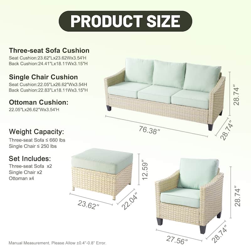 HOOOWOOO 8-piece Wicker Patio Furniture Conversation Sofa Set