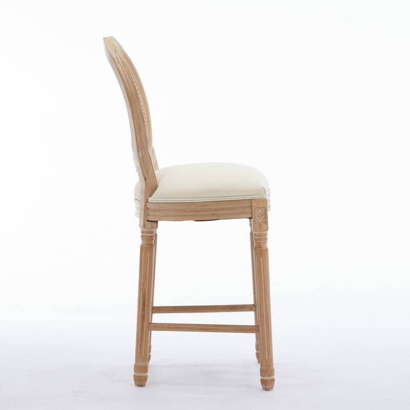 Solid Wood Bar Stools Set of 2, Counter Height Upholstered Bar Stools, Kitchen Bar Stools with Round Rattan Back