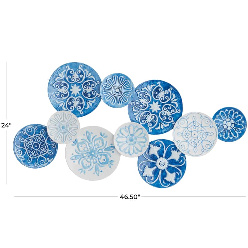 Blue Metal Plate Wall Decor with Embossed Details