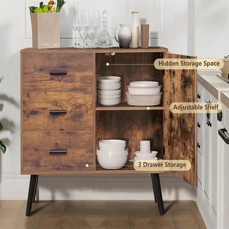 Storage Cabinet with Rattan Door 3 Drawers - 11.8"D x 31.5"W x 30.7"H