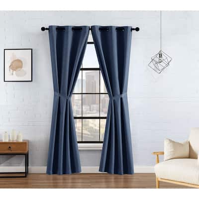 Lucky Brand Finley Textured Blackout Grommet Window Curtain Panel Pair with Tiebacks