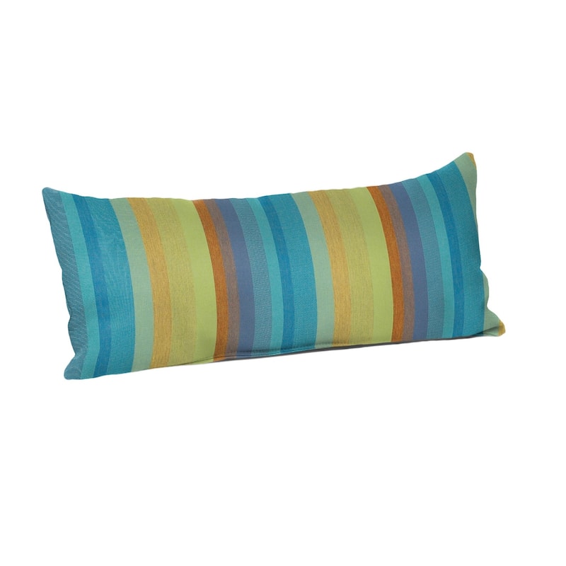 Sunbrella Stripe Fabric 1-Piece Indoor/Outdoor Lumbar Pillow, 22"W x 9"L, Maxim Classic - 22"W x 9"L - Astoria Lagoon