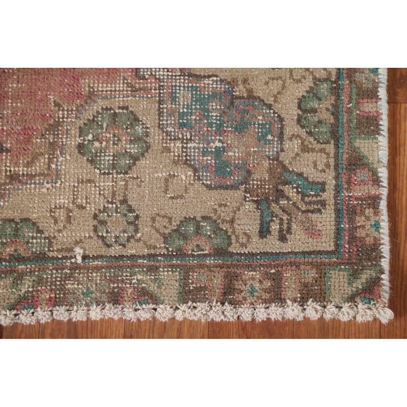 Distressed Tabriz Persian Accent Rug Handmade Wool Carpet - 3'1"x 4'7"