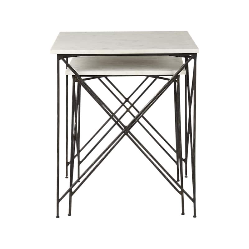Pack of 2 24 Inch Bronze Metal and White Marble Square End Table - 20" x 20" x 23.75"