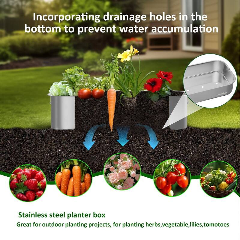 Stainless Steel Planter Box with Wire Handle Greenhouse Planting Box (set of 3)