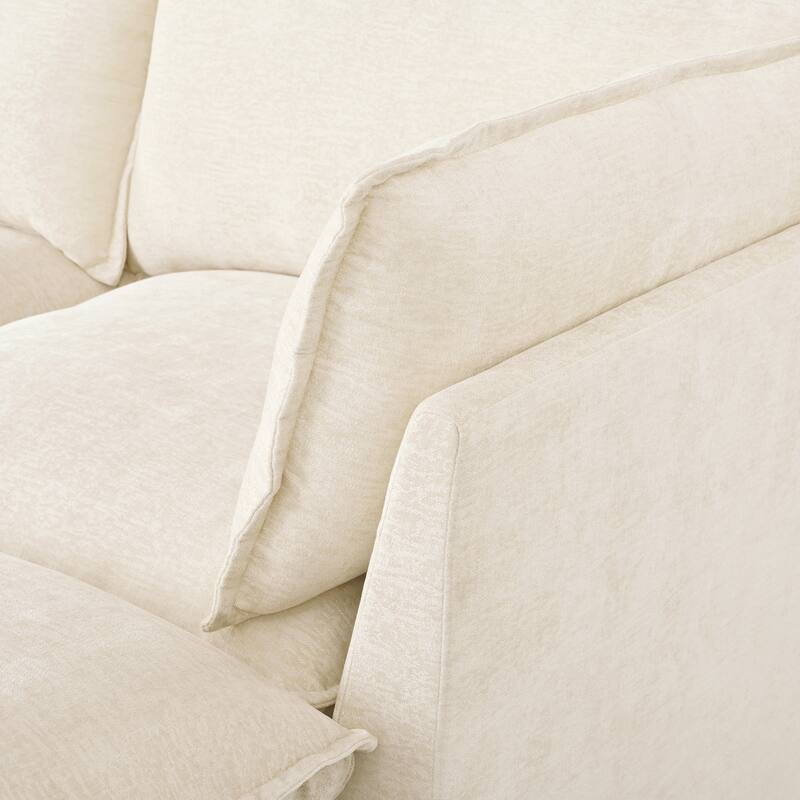 U-Shape Sectional Sofa Upholstered Couch with Removable Cushions and Solid Wood Frame, Modular Sofa 2 with Movable Ottoman
