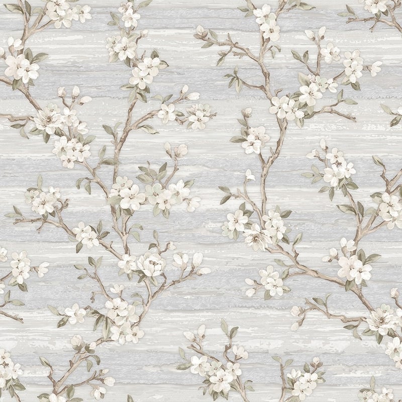 Flocked Botanical Blossom Pattern Stylish Floral Wallpaper