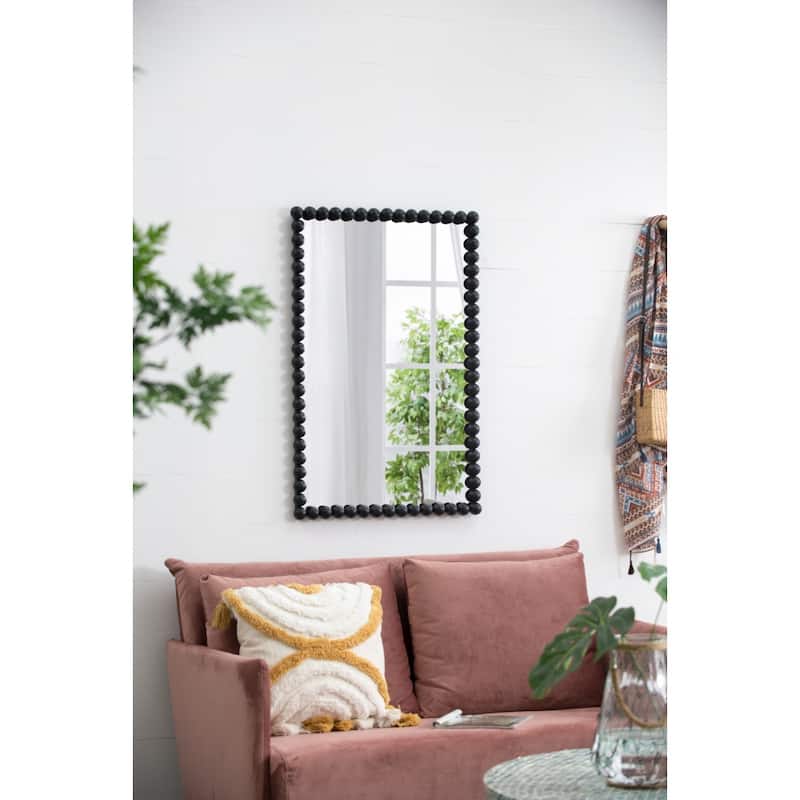 24 x 36in Rectangle Black Beaded Wall Mirror for Living Room Bedroom