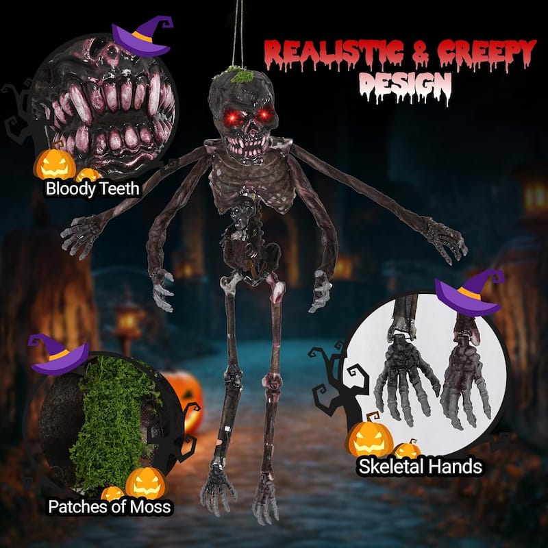 6 FT Animatronic Halloween Decoration Sound-Activated Hanging Zombie