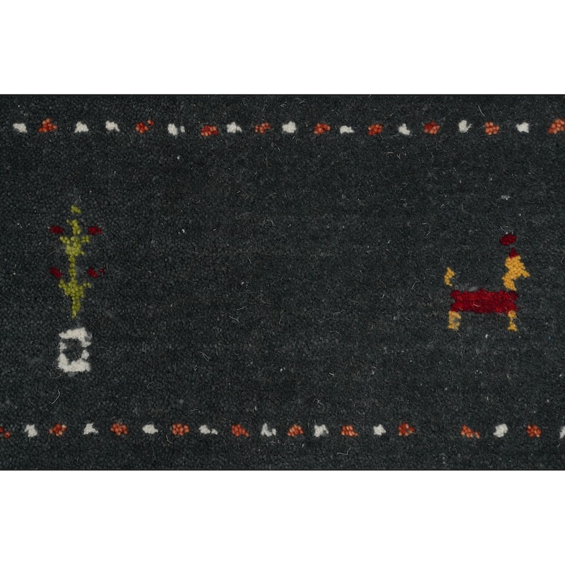 Hand Knotted Oriental 100% Wool Carpet Tribal Animal Pictorial Greys & Charcoal Gabbeh Area Rug - 7' 10'' X 4' 10''