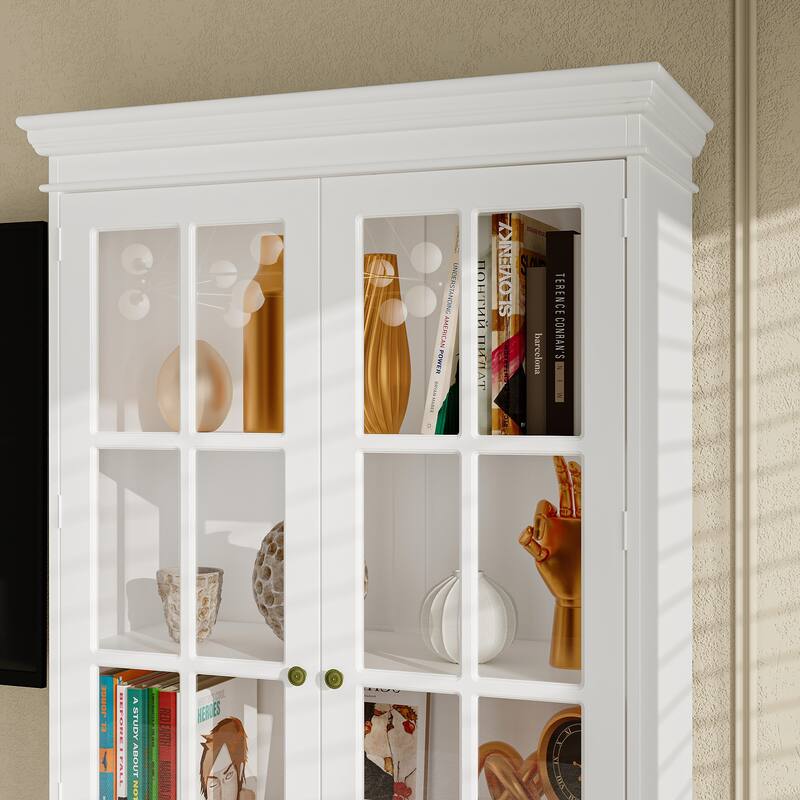 Bookshelves White Storage Unit Glass Display Doors Stylish TV Stand Entertainment Bookcase