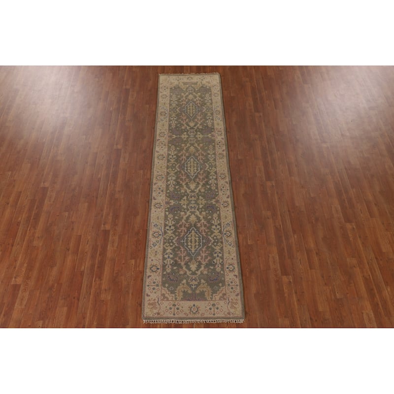 Earth Tone Transitional Oushak Runner Rug Handmade Wool Carpet - 2'7"x 10'0"