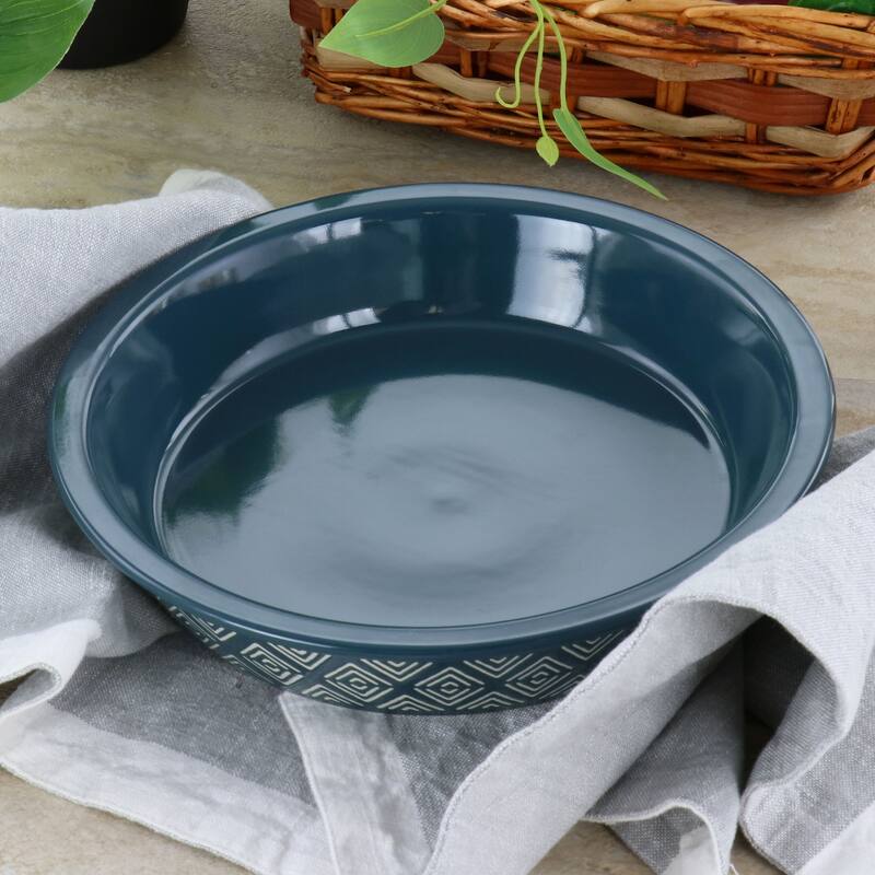 Laurie Gates 10 Inch Wax Relief Stoneware Tierra Pie Dish in Blue