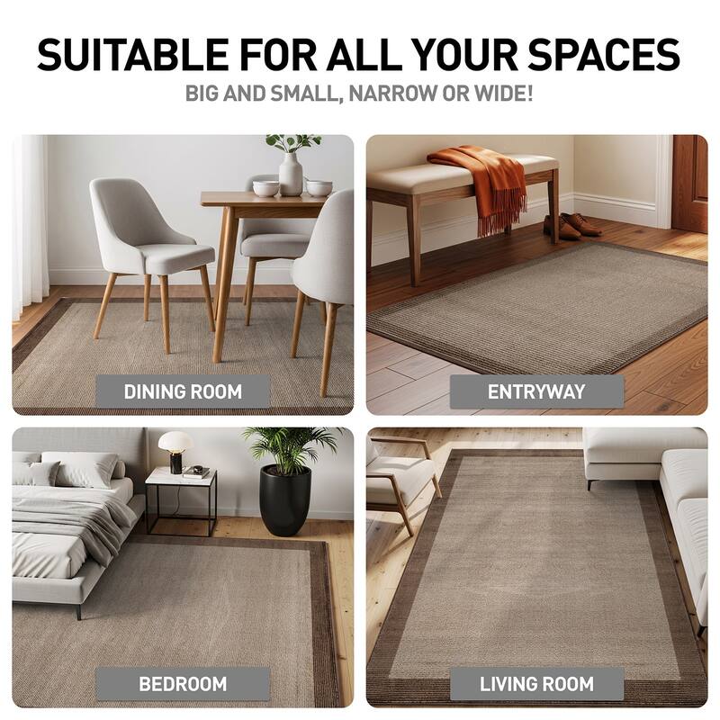 Modern Geometric Stripe Bordered Area Rug for Living Room, Bedroom, or Entryway - Low Pile Indoor Rug