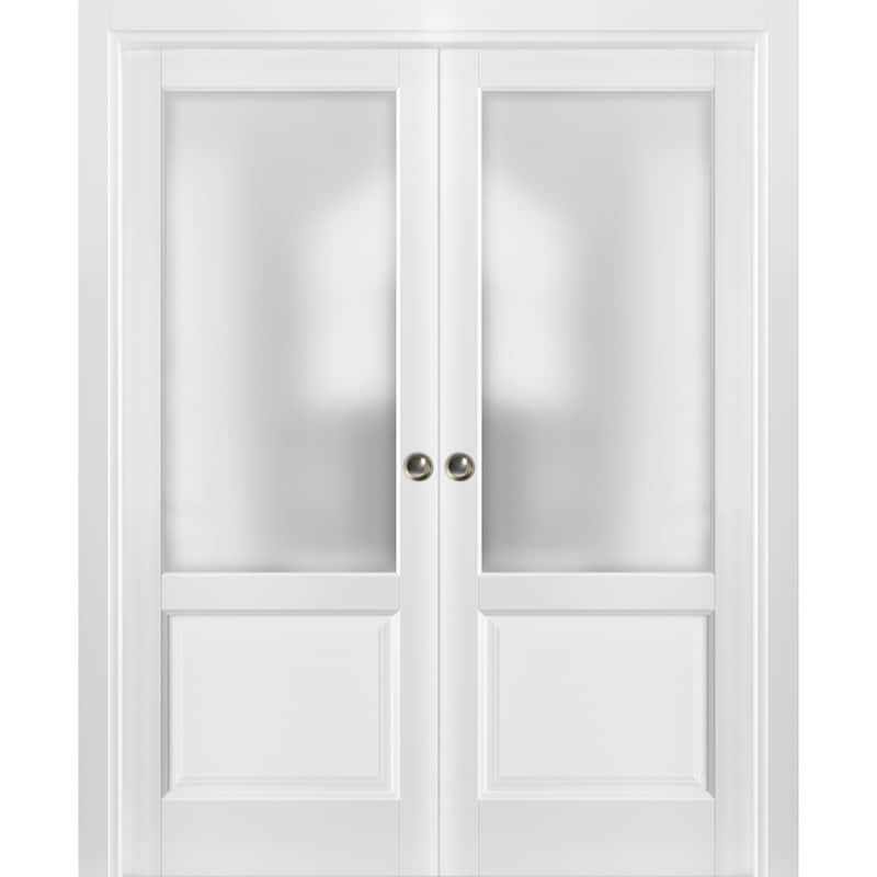 French Double Pocket DoorsFrames / Lucia 22 White Frosted Opaque Glass
