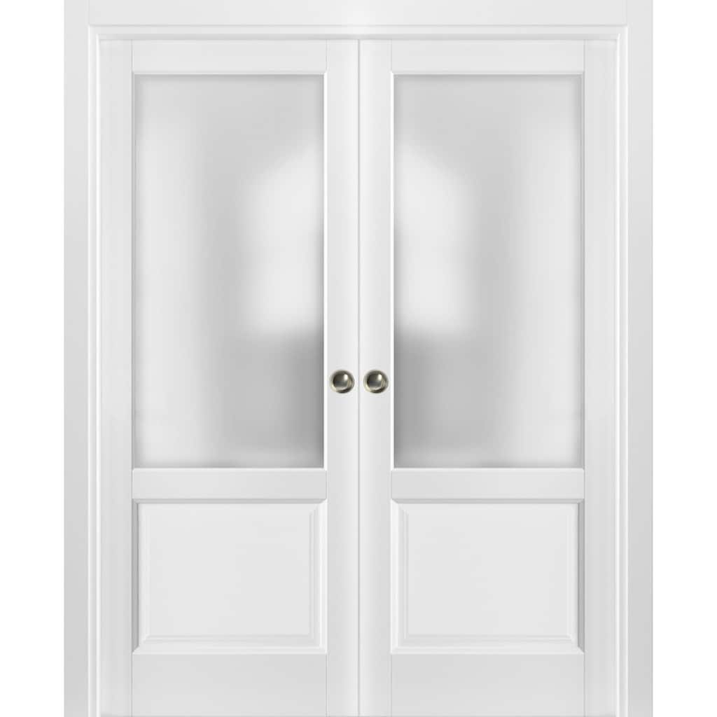 French Double Pocket DoorsFrames / Lucia 22 White Frosted Opaque Glass