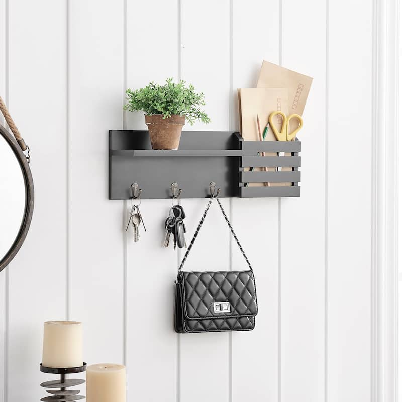 Danya B. Utility Entryway Shelf with Pocket and Hanging Hooks