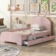 preview thumbnail 2 of 5, Pink+2 Drawers Chenille Upholstered Twin Size Platform Bed with Cartoon Ears Headboard and 2 Drawers