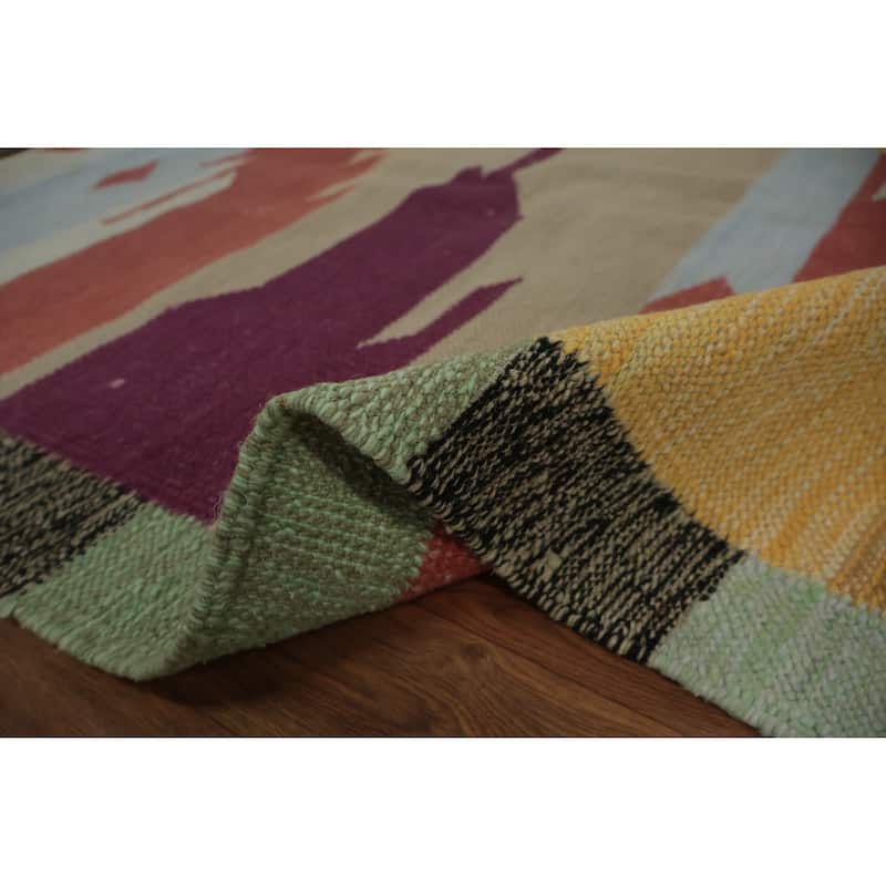 Hand Woven Oriental 100% Wool Carpet Southwestern Modern Multi-Colored Kilim Area Rug - 10' 1'' X 8' 2''