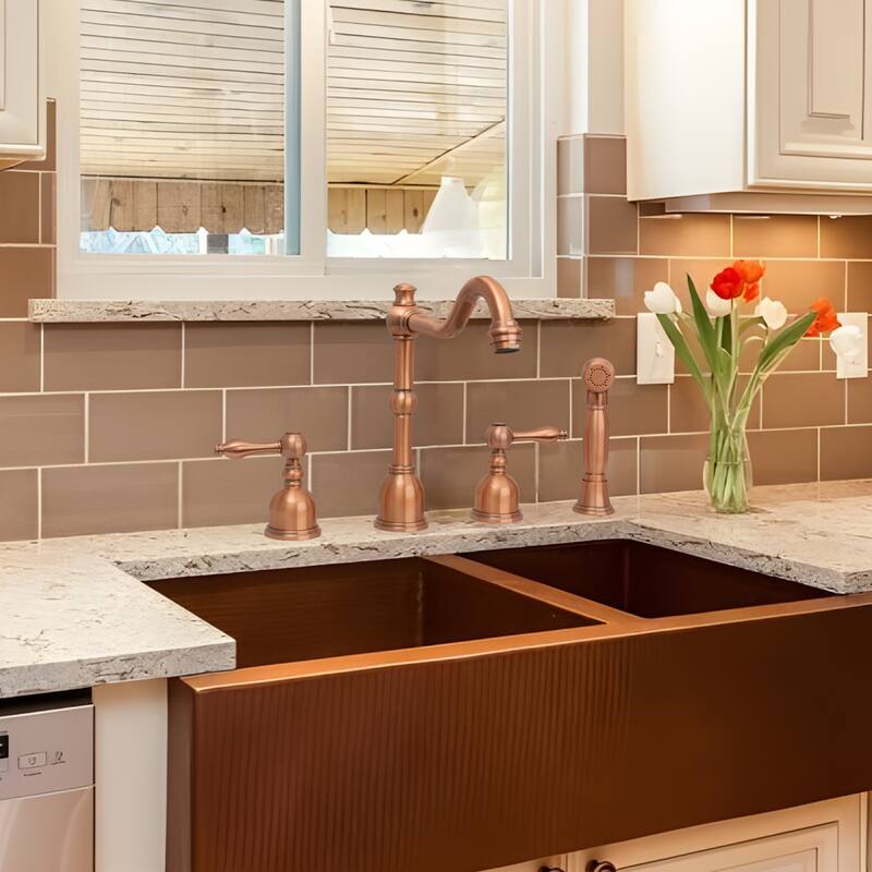 Two-Handles Widespread Kitchen Faucet with Side Sprayer