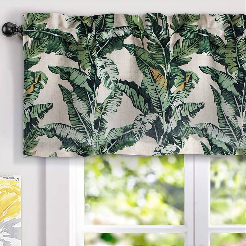 DriftAway Tropical Banana Leaves Botanical Pattern Lined Thermal Insulated Energy Saving Window Curtain Valance