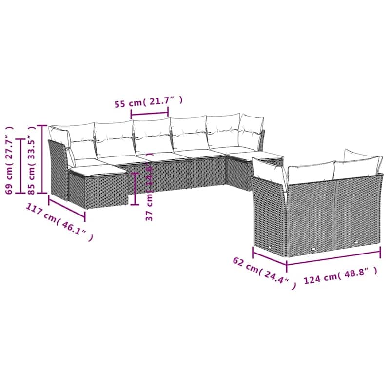 vidaXL Garden Sofa Set Black and Cream - 21.7 x 21.7 x 14.6