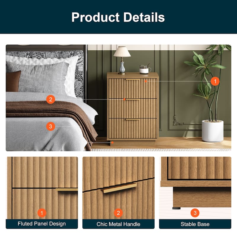 3-Drawer Nightstand for Bedroom